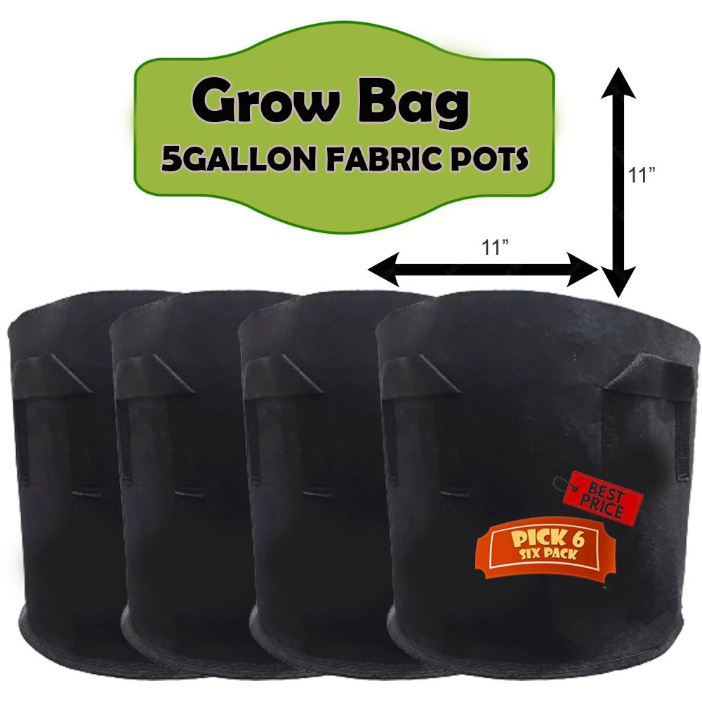 Pack Of 6 Grow Bag 5 Gallon 11X11 – Polithen Bag For Plants And Home Gardining I Export Quality (34ff90) price in Pakistan