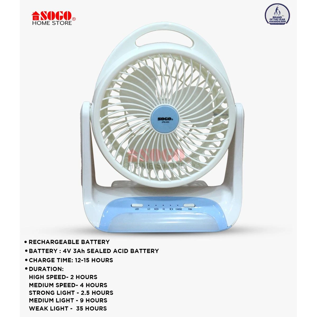 Sogo Rechargeable Table Fan (JPN-404) price in Pakistan