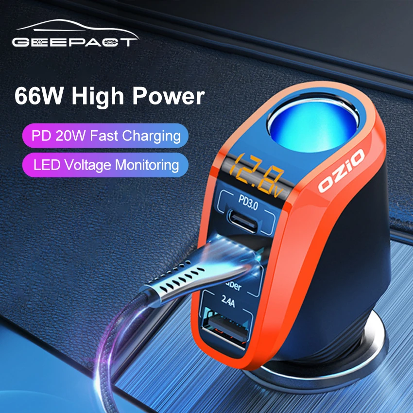 Geepact 66W Quick Charge 3 USB Car Fast Charger Ci-garette Lighter Digital LED Voltage price in Pakistan