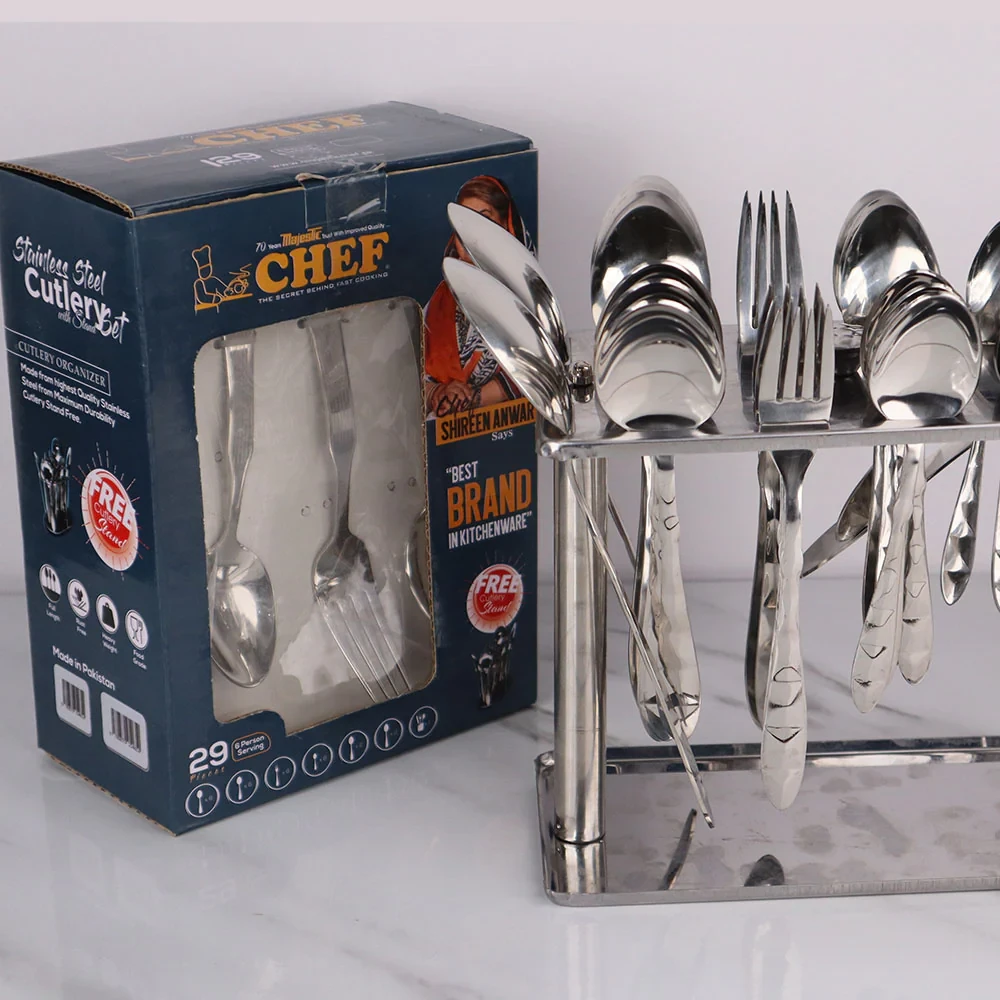 stainless steel spoon cutlary set with stand 29 pieces price in Pakistan