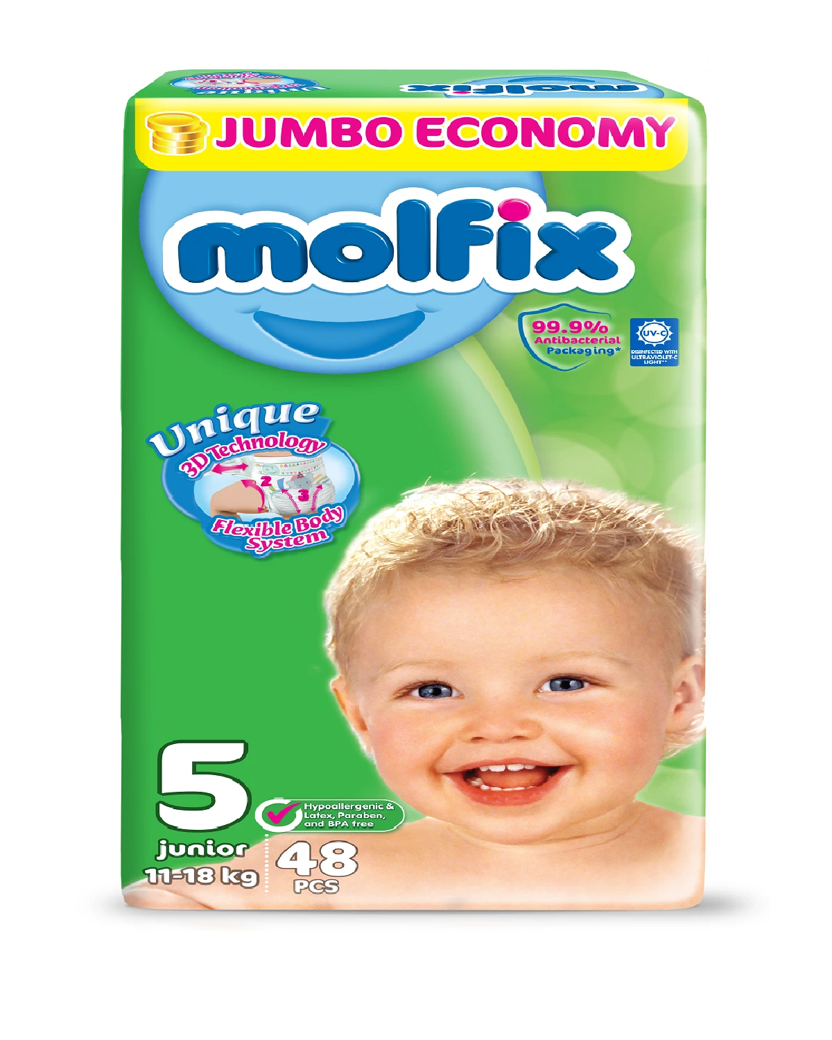 Molfix Diaper Jumbo Packs Size 5 Junior (11-18Kg, 48Pcs, price in Pakistan