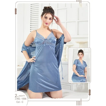 Silky Nighty 2-pieces Bridal Nightwear Short Nighty & Gown For Girls & Women – Sky Blue price in Pakistan