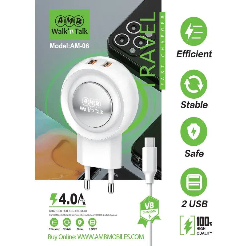 AMB AM-06 fast charger with two USB ports price in Pakistan