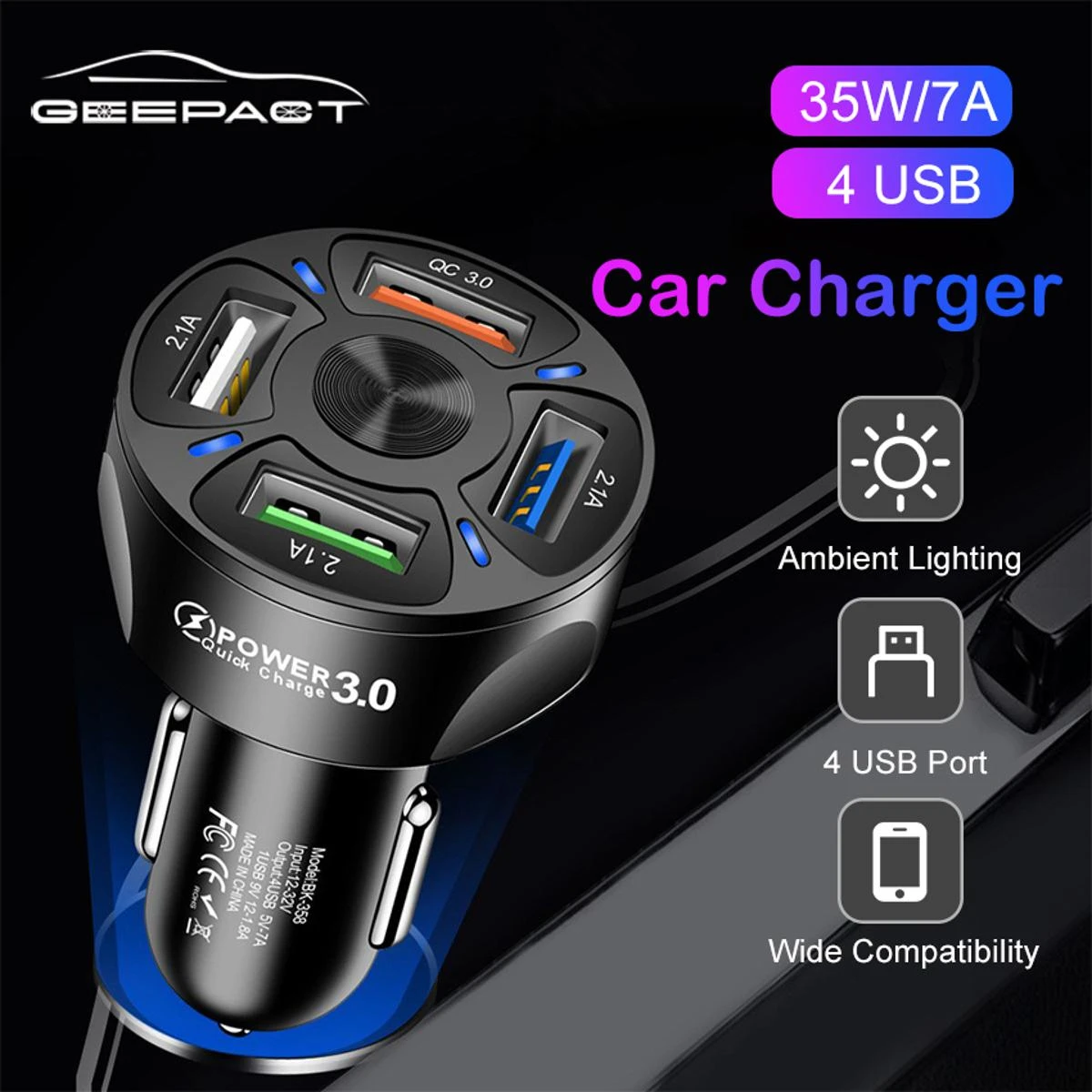 Geepact 35W Fast Charge 3.0 2.1 USB Car Super Charge Power Delivery Quick Charge Adapter price in Pakistan