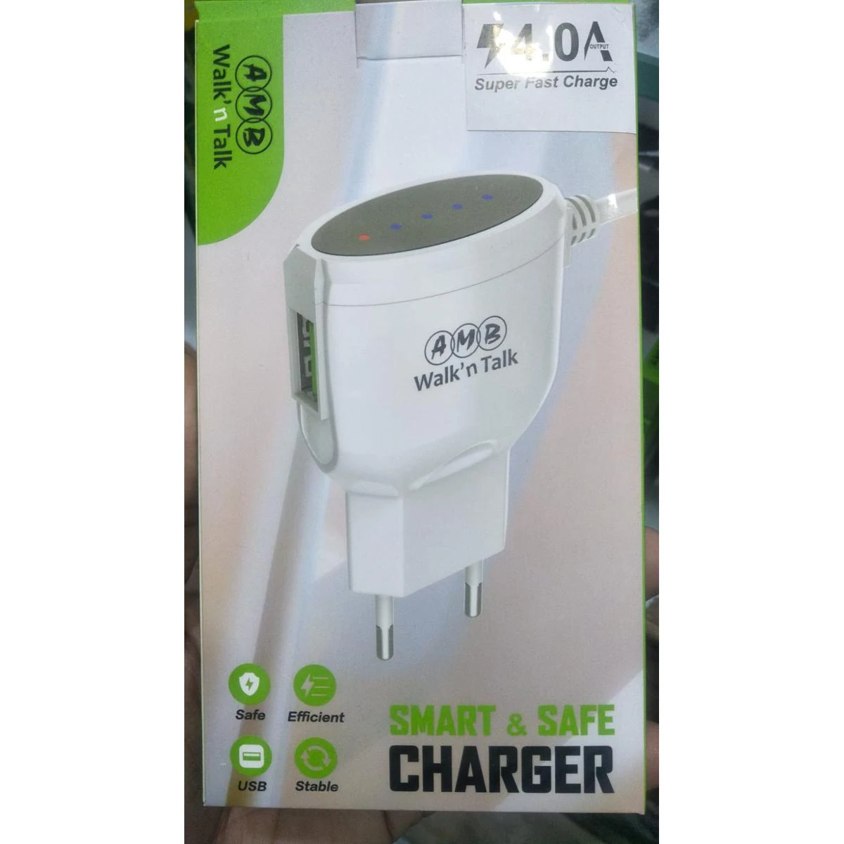 AMB travel charger 4.0A and fast charging with led light price in Pakistan