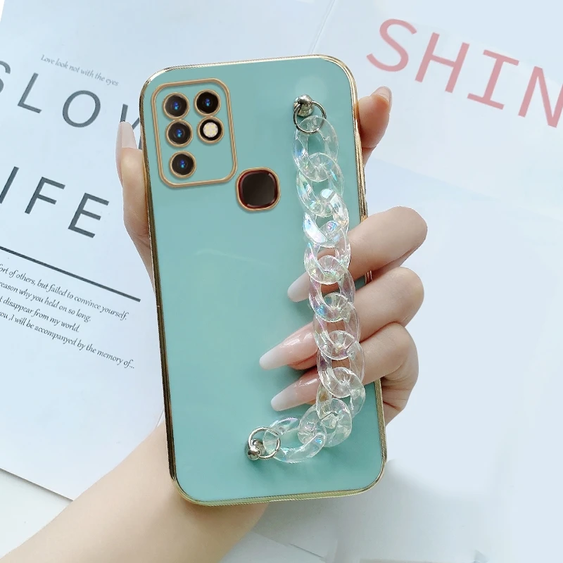 Infinix Hot 10 Mobile phone case laser transparent colorful chain bracelet straight side soft and hard case price in Pakistan