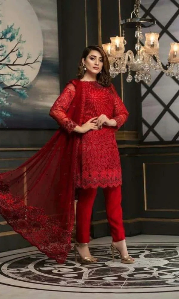 Maria.b – 3PC Linen Embroidered Shirt With Organza(D) price in Pakistan