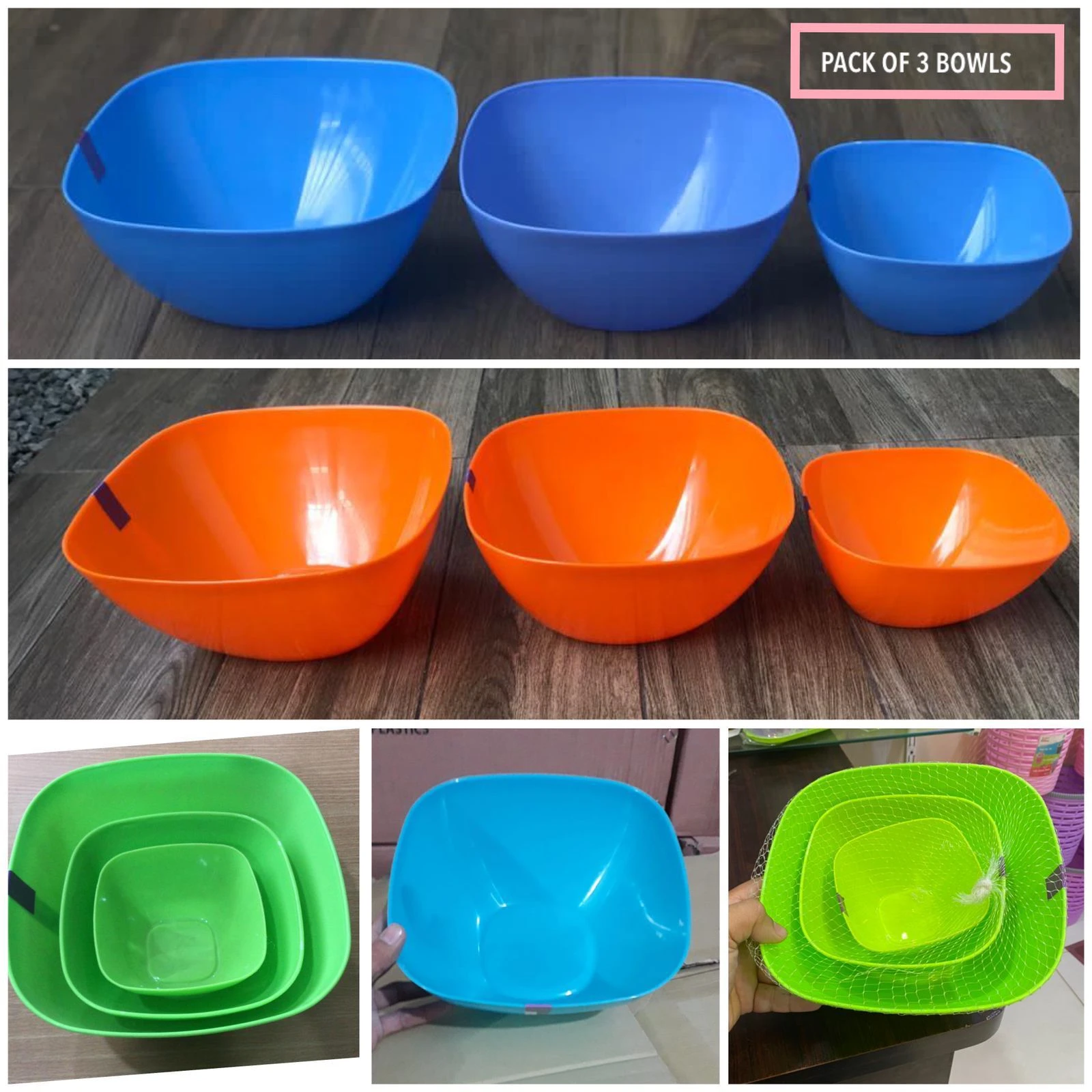 3 pcs dy acrylic Ruby bowl set- 3 sizes colour best for every price in Pakistan
