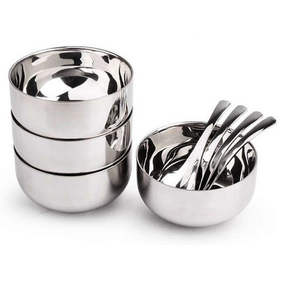 Stainless Steel Bowl 11 cm Small Mini Bowls with 4 Tea Spoon Set 4 Pcs price in Pakistan