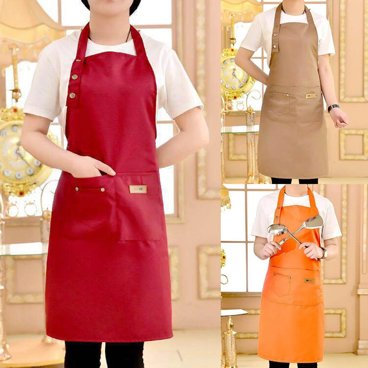 Apron with 2 Pockets Adjustable Bib Adjustable Neck Strap with Long Ties Apron for Kitchen price in Pakistan