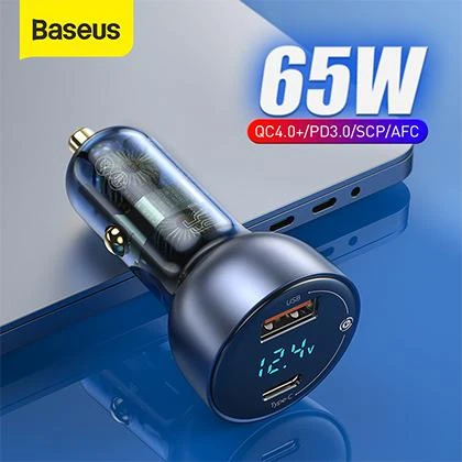 Baseus 65W PD Car Charger QC 4.0 QC 3.0 LED Display Type-C Fast Charger Quick Charger for Mobile and Laptop price in Pakistan