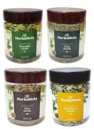 Herbanuts Healthy Raw Seeds Combo 400gms, (Pumpkin Seeds, Sunflower Seeds, Chia Seeds, Flax Seeds), Seeds Mix for Eating, Seeds for Eating, Seeds Eating for Organic, Antioxidant Mix Seeds, Pack of 4 Jar Pack Each 100g price in Pakistan