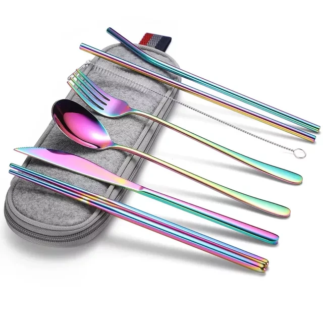 SS Stainless Steel Fork Spoon Chopsticks Straw Cutlery Set price in Pakistan