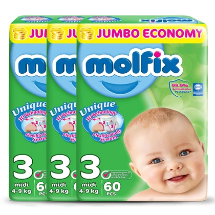 Pack Of 3 , Molfix Diaper,Size 3, Midi 4-9Kg, 60Pcs,Jumbo Packs price in Pakistan