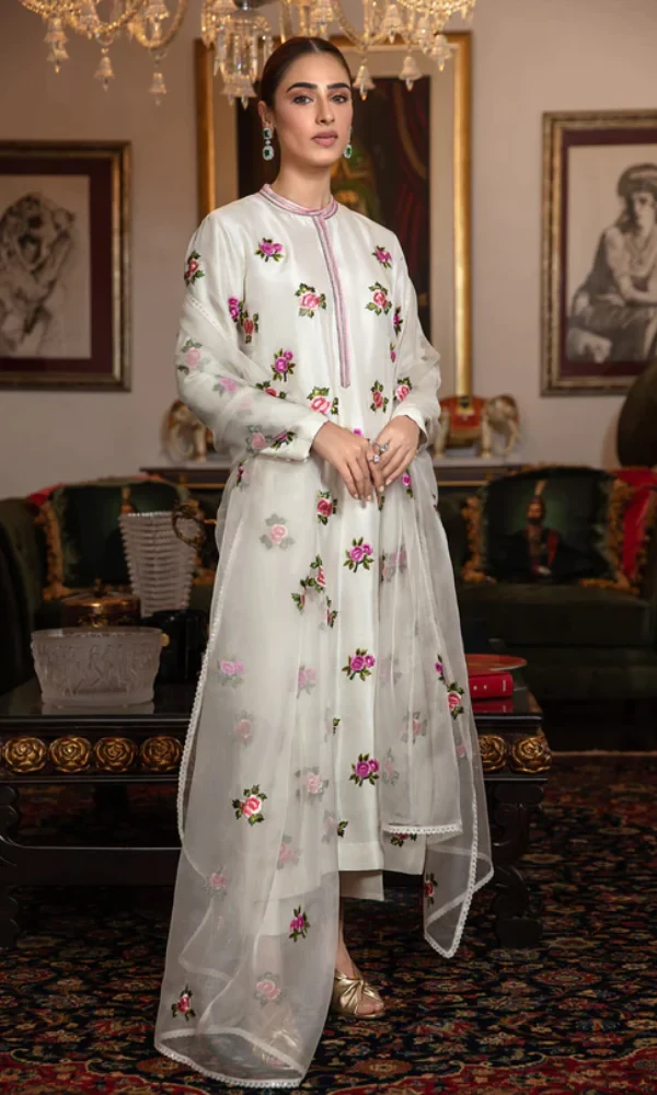 Bareeze – 3PC Silk Heavy Embroidered Shirt With (D) price in Pakistan
