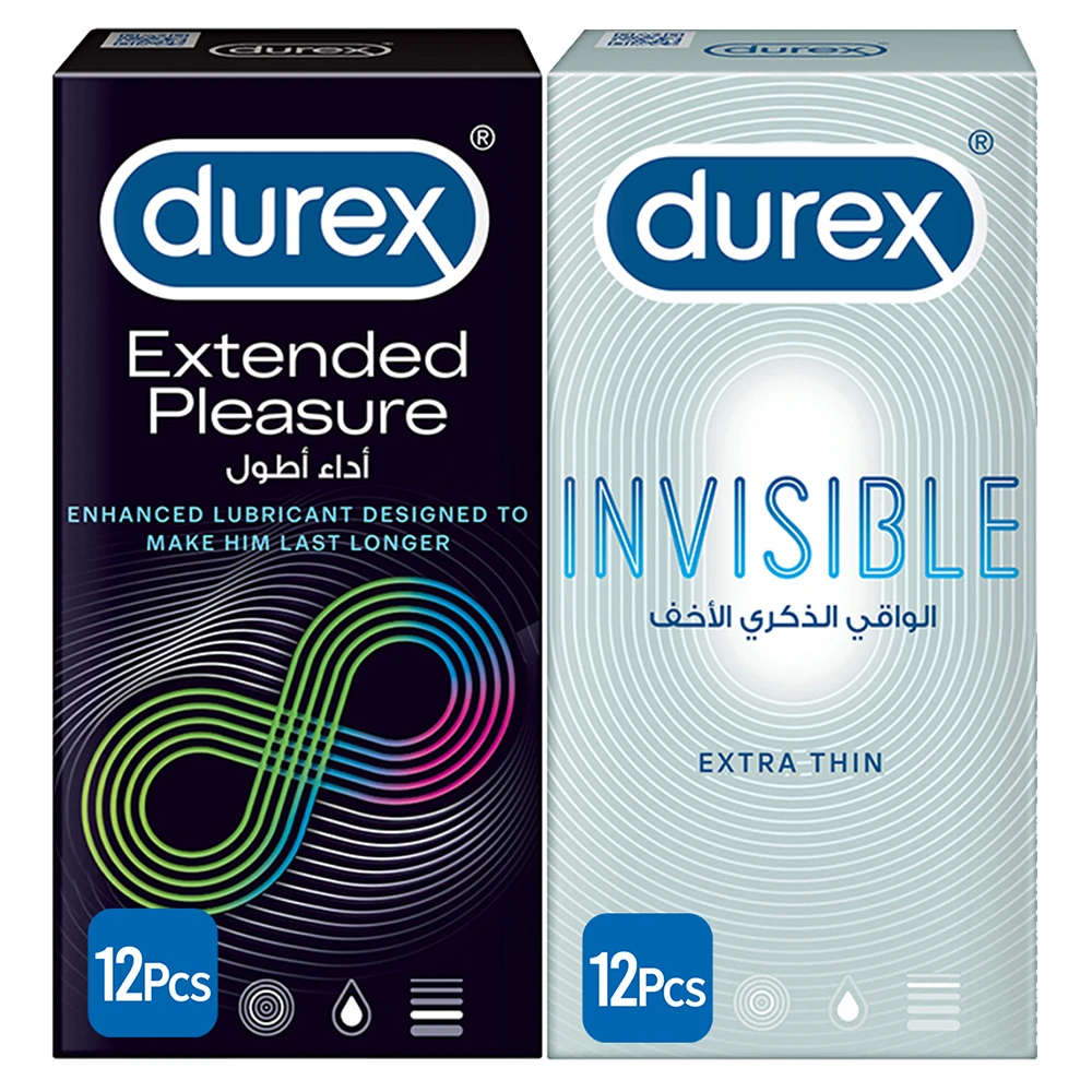 Durex Condoms Extended Pleasure Longer Lasting Timing Condoms 12s + Durex Condoms Invisible Extra Thin Condoms 12s – Fun Bundle price in Pakistan