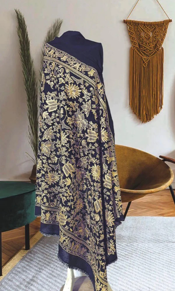 Bareezé DC-108 Blue Fully Embroidered Heavy Stuff Karandi Shawl price in Pakistan