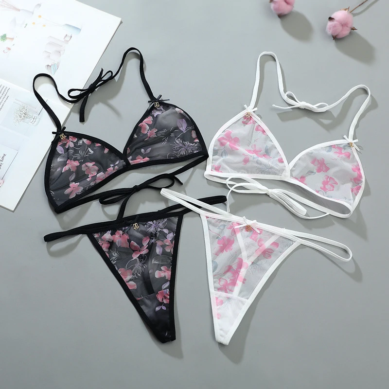 Lace Bra Set Mesh Underwear Lace-Up Underwear Set Floral price in Pakistan