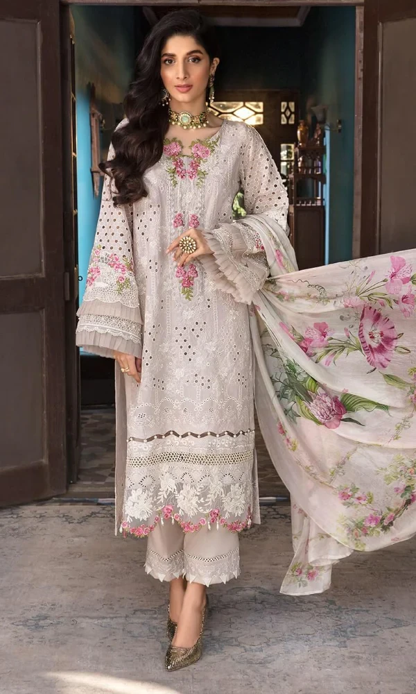 Elaf – 3PC Lawn Embroidered Chikankari Shirt With Printed Silk Dupatta price in Pakistan