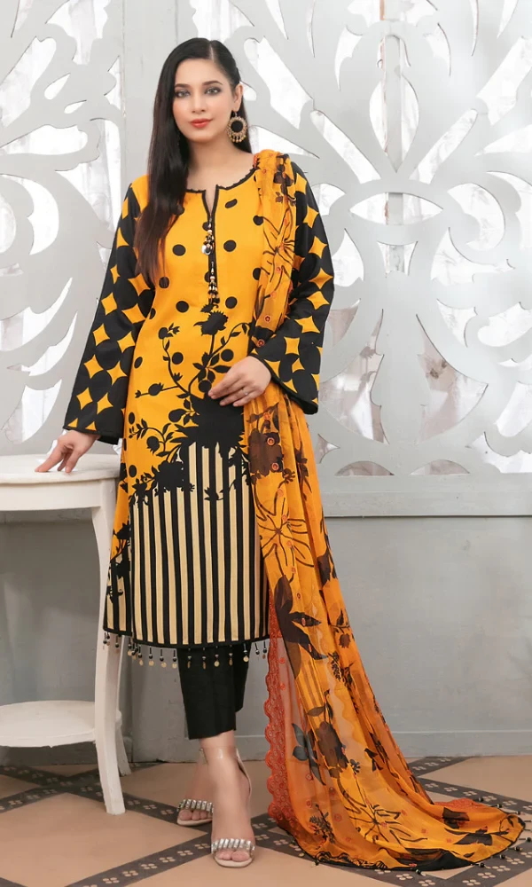 Charizma-3PC Lawn Neckline Embroidered Shirt With Printed Chiphon Dupatta price in Pakistan