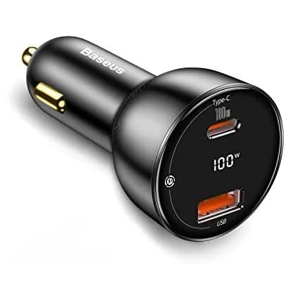Baseus 100W Dual-Port Car Charger, Type-C PD 3.0 & USB-A QC 4.0 Fast Car Adapter with Digital Display for iPhone 131211, Galaxy S2021, Pixel 3, iPad Pro, MacBook, Laptops price in Pakistan
