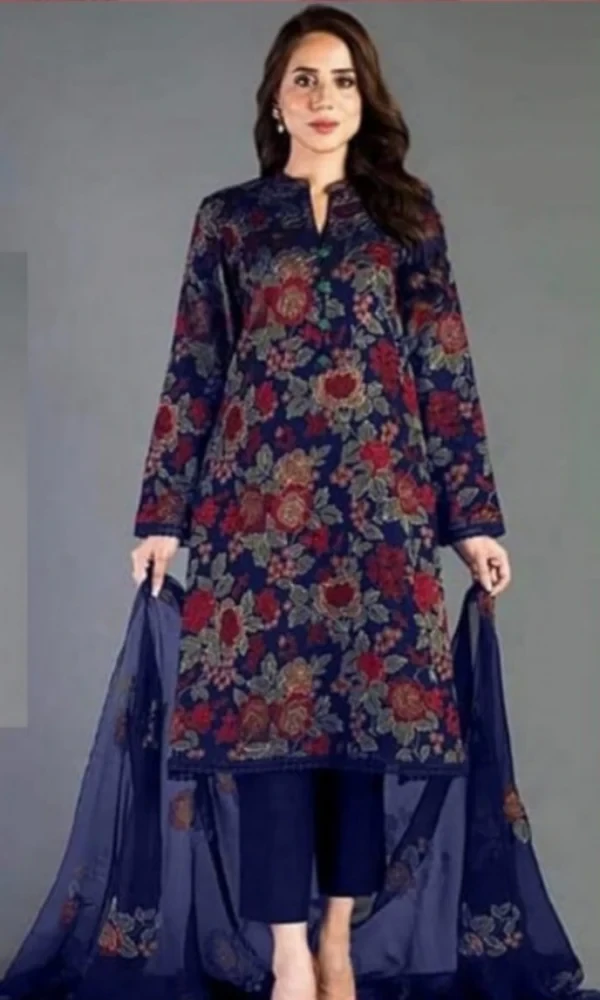 Bareeze LH-107 Blue Embroidered Three Piece Dhanak Wool Winter Collection price in Pakistan
