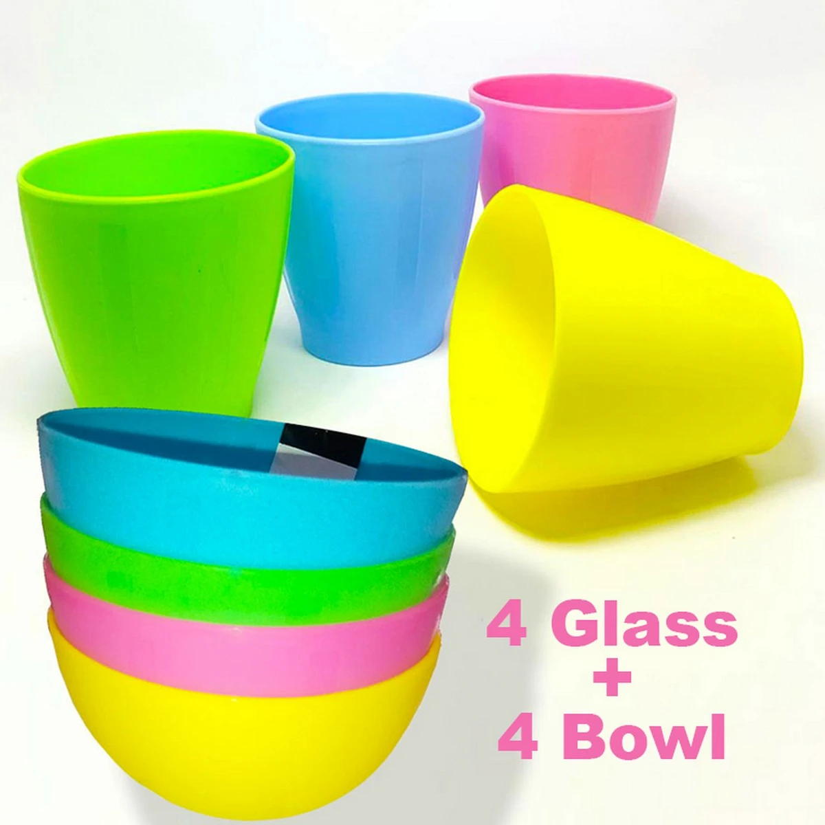 Pack Of 4+4 Plastic Unbreakable Colorful Bowl & Glass For Kids price in Pakistan