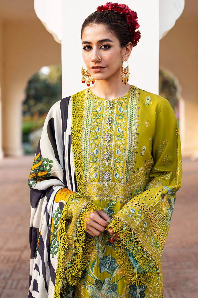Tulsi – 3PC Lawn Embroidered Shirt With Printed Silk Dupatta price in Pakistan