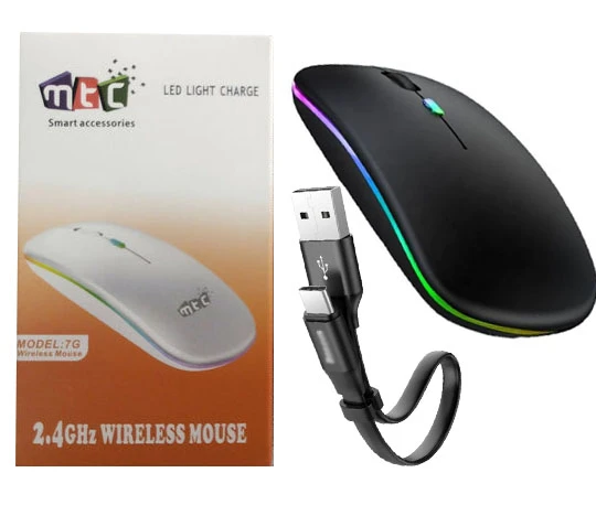 MTC 7G LED Light Chargeable Wireless Mouse Bluetooth & USB Dongle Dual Mode (FEZ) price in Pakistan