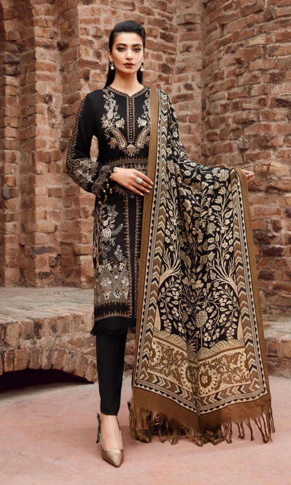 Maria.b 3-PC Embroidered Dhanak Shirt With Printed Shawl price in Pakistan