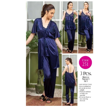 Tee Dot Viscose 3-Pieces Bridal Nightwear For Girls & Women – Blue price in Pakistan
