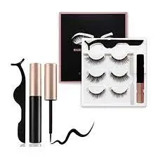 3 Pairs Magnetic Eyelash With Magnetic Liquid Eyeliner & Tweezer Eyelash price in Pakistan