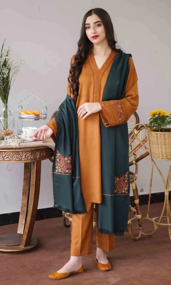 Aisling – 3PC Embroidered Shirt With Embroidered Shawl price in Pakistan