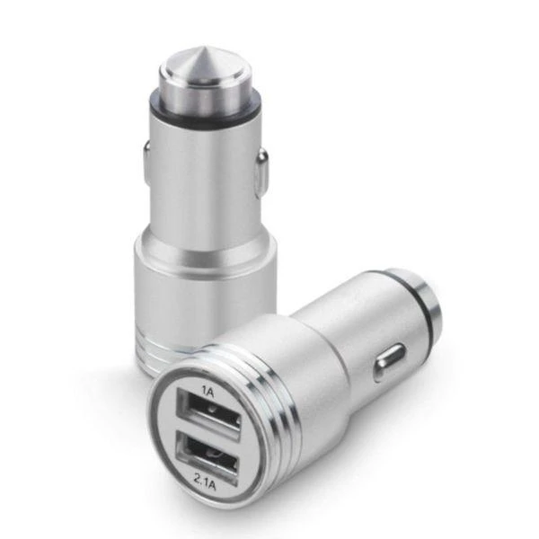 Car Charger Metal Dual USB Port 2.1A Fast + Safety Hammer Quality Fast Car Charger Silver price in Pakistan