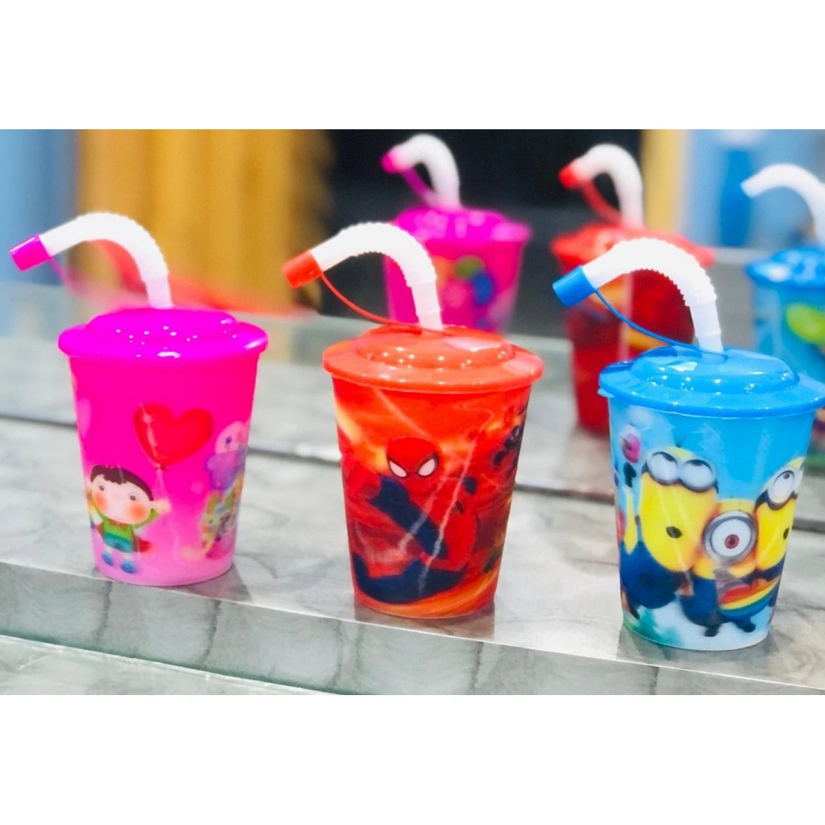 Kids Juice GlassCups with straw different designscartoon characters price in Pakistan