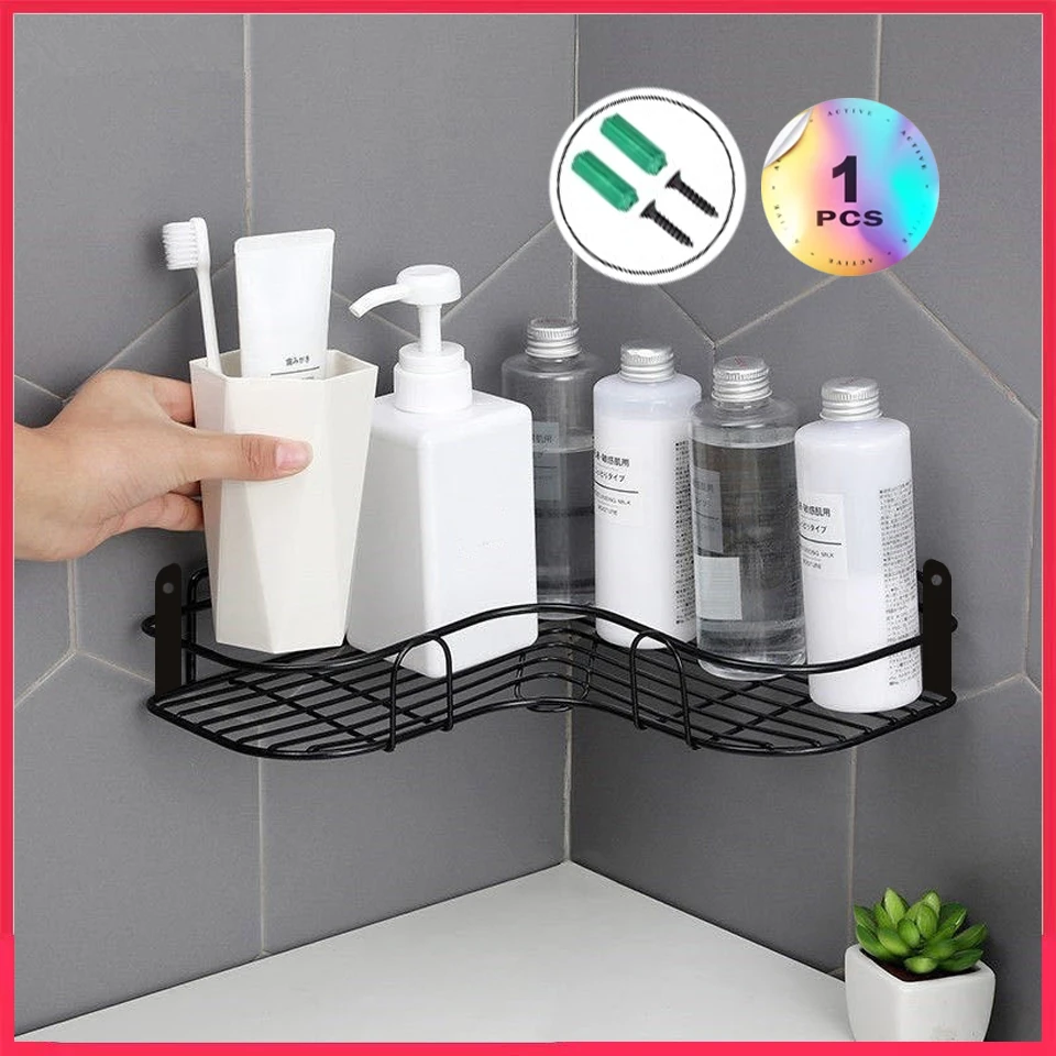 Bathroom Shelf Shampoo Storage Rack Bath Hanging Basket Iron Cosmetic Holder Punch price in Pakistan