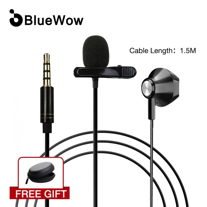 BlueWow JK-09 Tie Clip Lapel Lavalier Moving coil Microphone with earphone For Sound and Video Recording Vlogging price in Pakistan