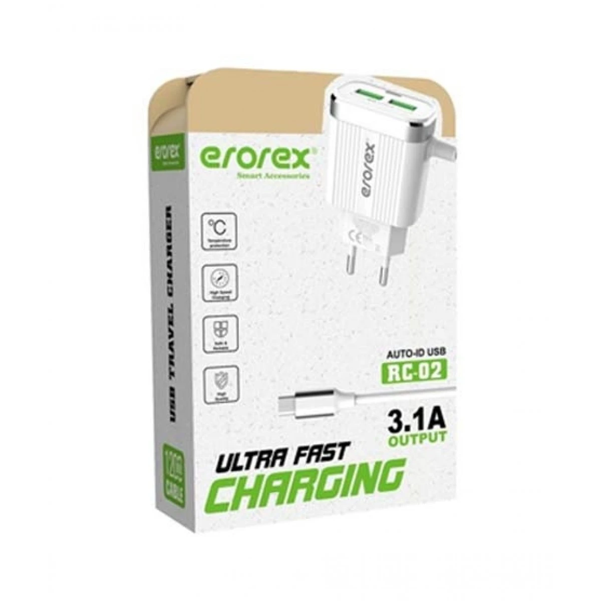 Erorex (RC-02) Charger  3.1 Ampere Ultra Fast Charger CompatibleWith All Usb Edition price in Pakistan