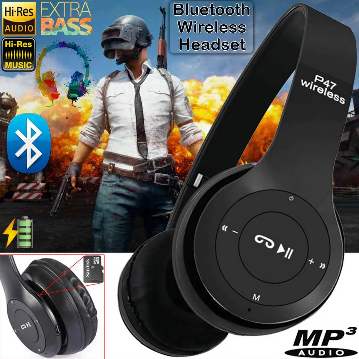 P47 Wireless Bluetooth Foldable Headset With Microphone FOR All cell phones and laptop used price in Pakistan