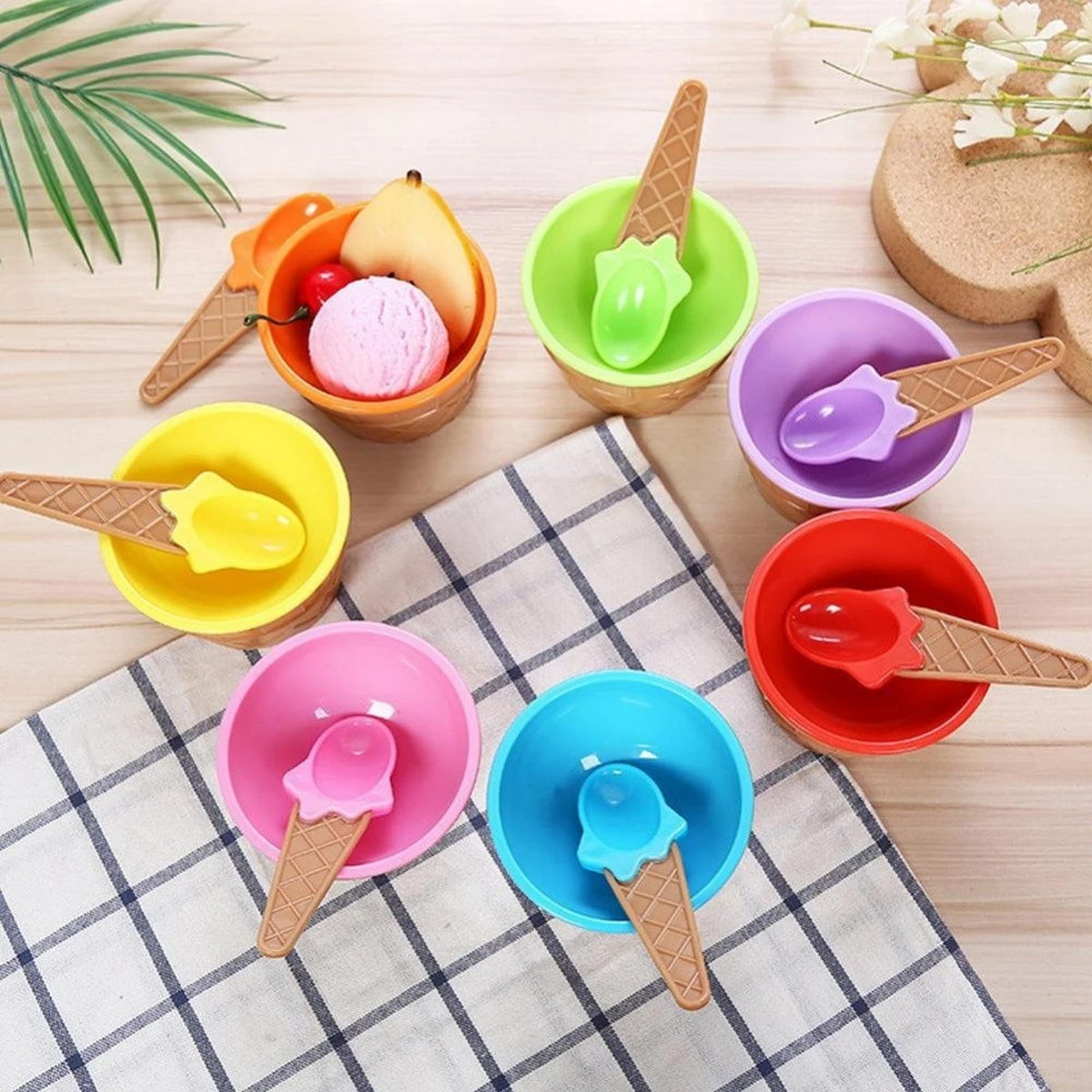 2PC kids Ice Cream Bowls Colorful Cup Couples Bowl Dessert Home Use With Spoon price in Pakistan