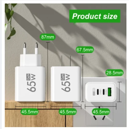 65W USB C Charger GaN Fast Charging Charger PD Quick Charge 3.0 Wall For Phone Adapter For iPhone Xiaomi 13 POCO Samsung Oneplus price in Pakistan