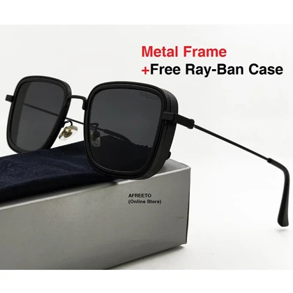 Black Kabir Singh Sunglasses for men Metal Frame Square Design glasses price in Pakistan