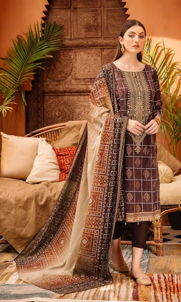 Baroque – 3PC Linen Neckline Embroidered Shirt With Linen Printed Duppata price in Pakistan