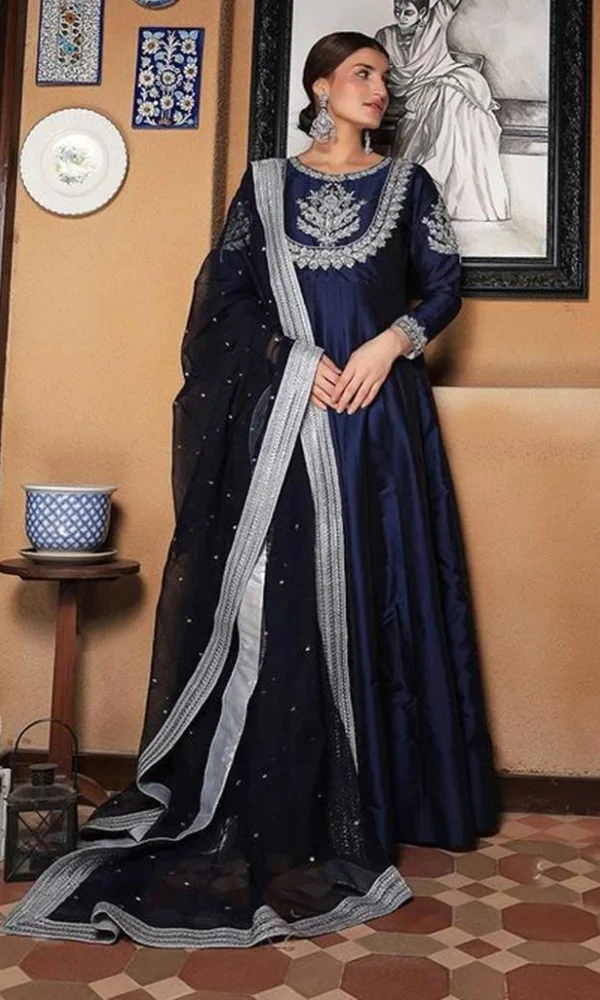 Maria B. – 3PC Katan Silk Heavy Embroidered Shirt With Organza Embroidered Dupatta price in Pakistan