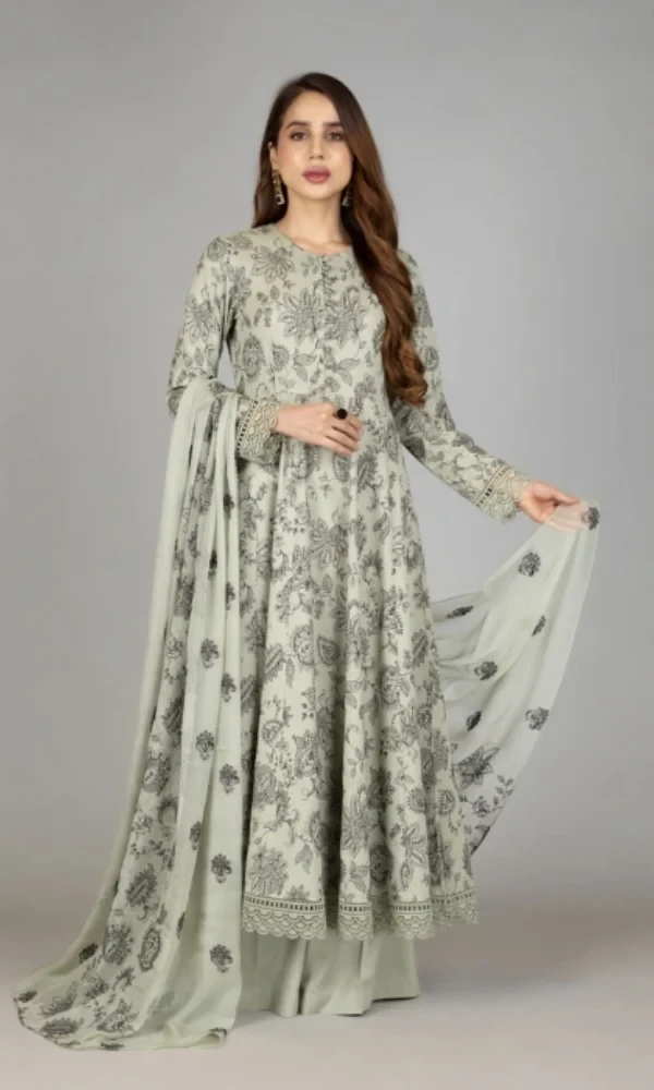 Bareeze-3PC Lawn Embroidered Shirt With Embroidered Bamber Chiffon Dupatta price in Pakistan