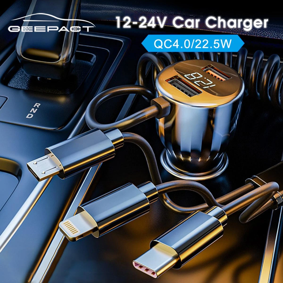 Geepact Dual USB Car Fast Charger Car Charger QC4.0PD Lighter LED Voltage Detection Quick Charge Adapter price in Pakistan