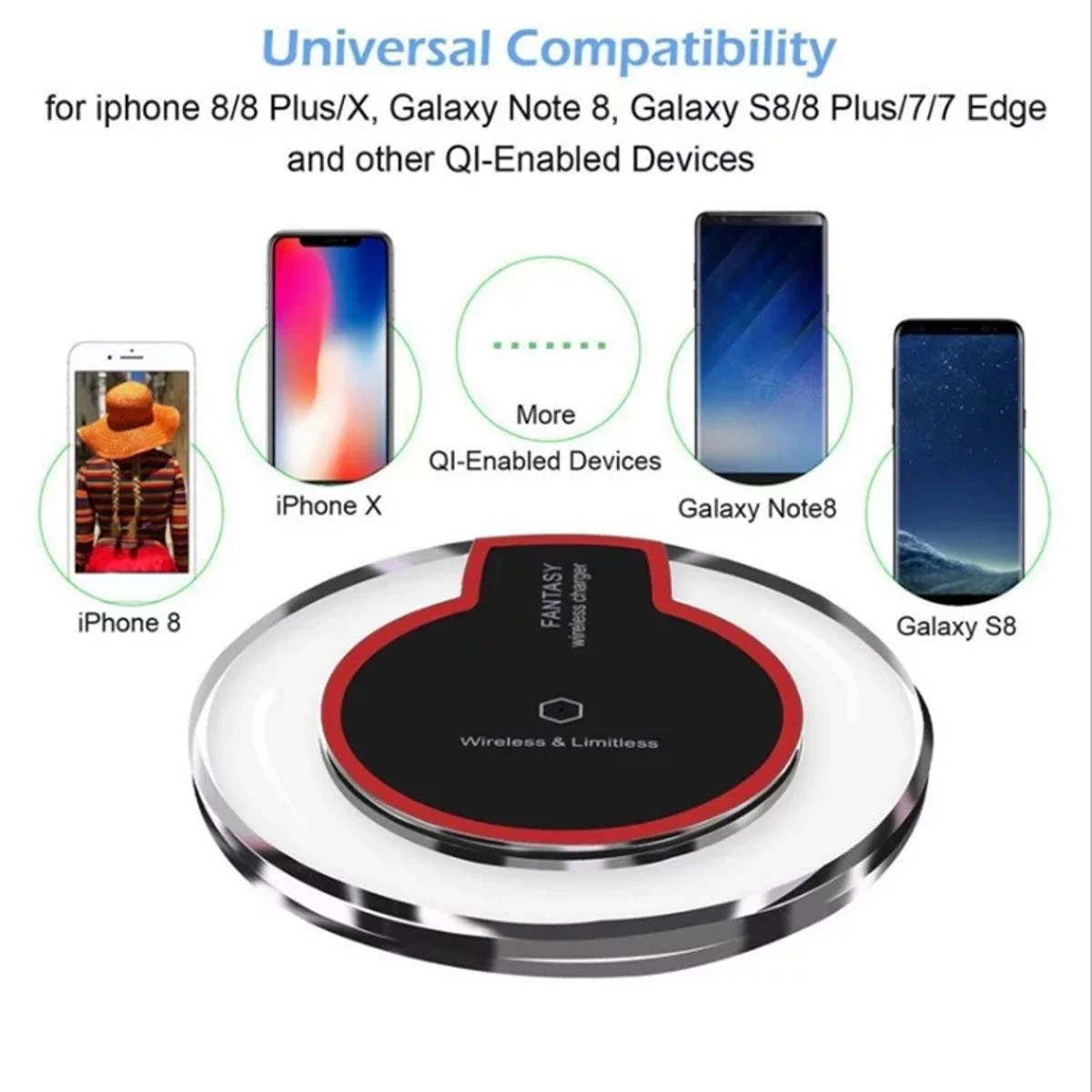 Qi Wireless Charger Charging Pad for Android iPhone X8Plus Samsung S9S8S8+Note 8S7 price in Pakistan