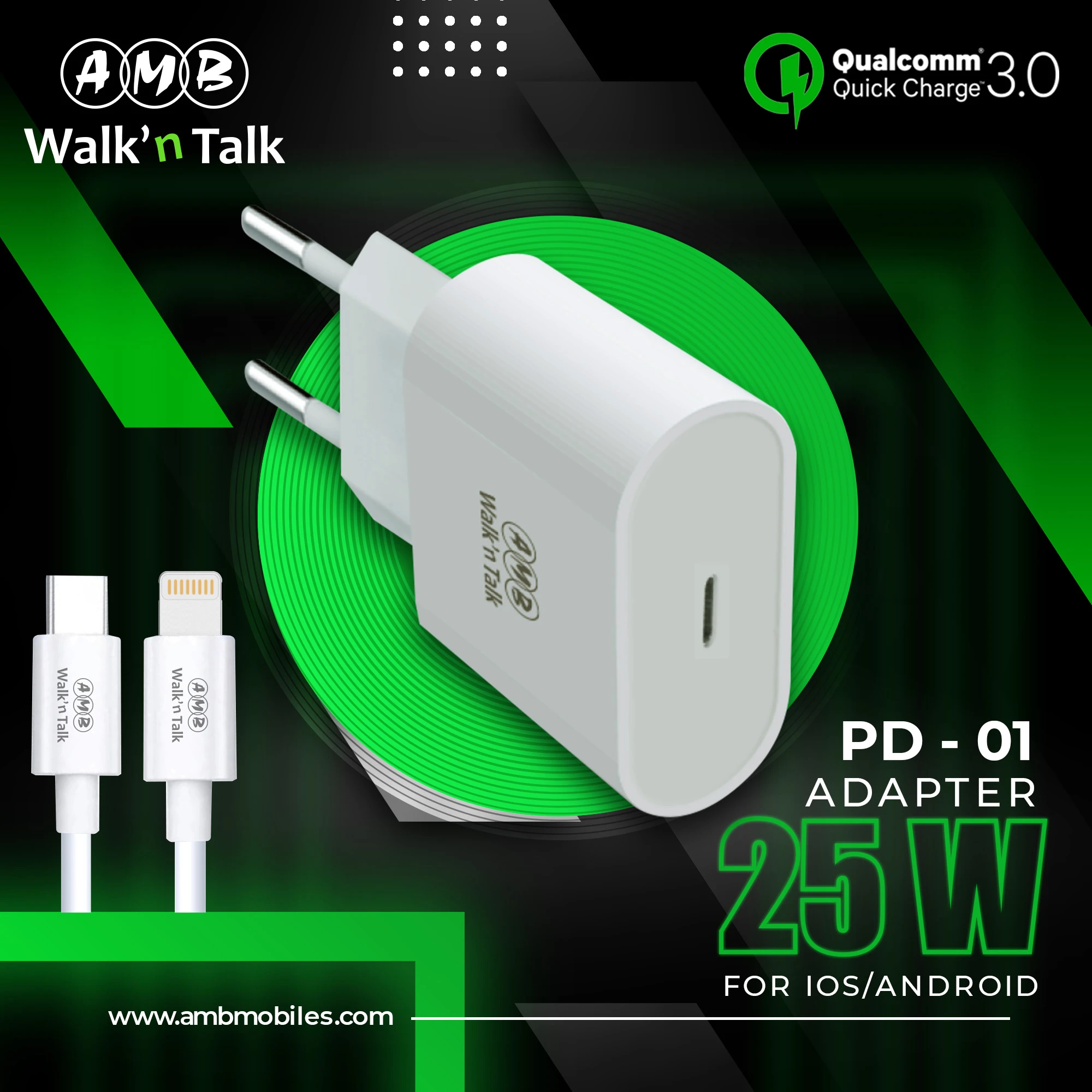 AMB PD-001 18W fast charger from type c to lightening with cable price in Pakistan