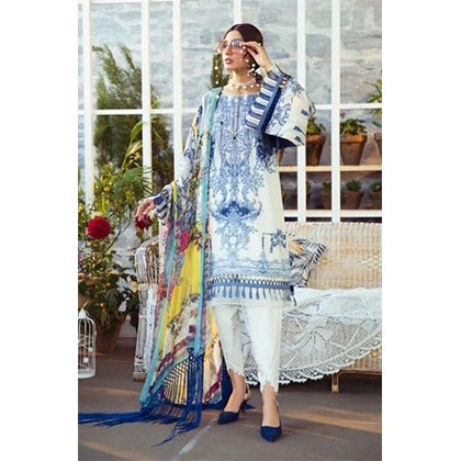 3PC Lawn Neckline Embroidered Shirt with Printed Chiffon Dupatta (D) price in Pakistan