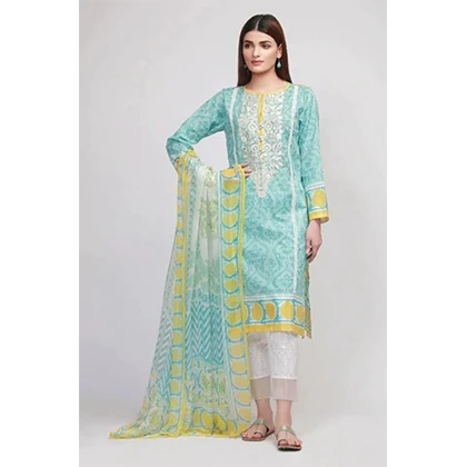 3Pc Lawn Neckline Embroidered with Printed Chiffon Dupatta (D) price in Pakistan